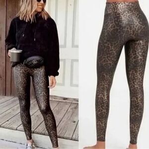 SPANX- Faux Leather Leopard Leggings in Leopard Shine M